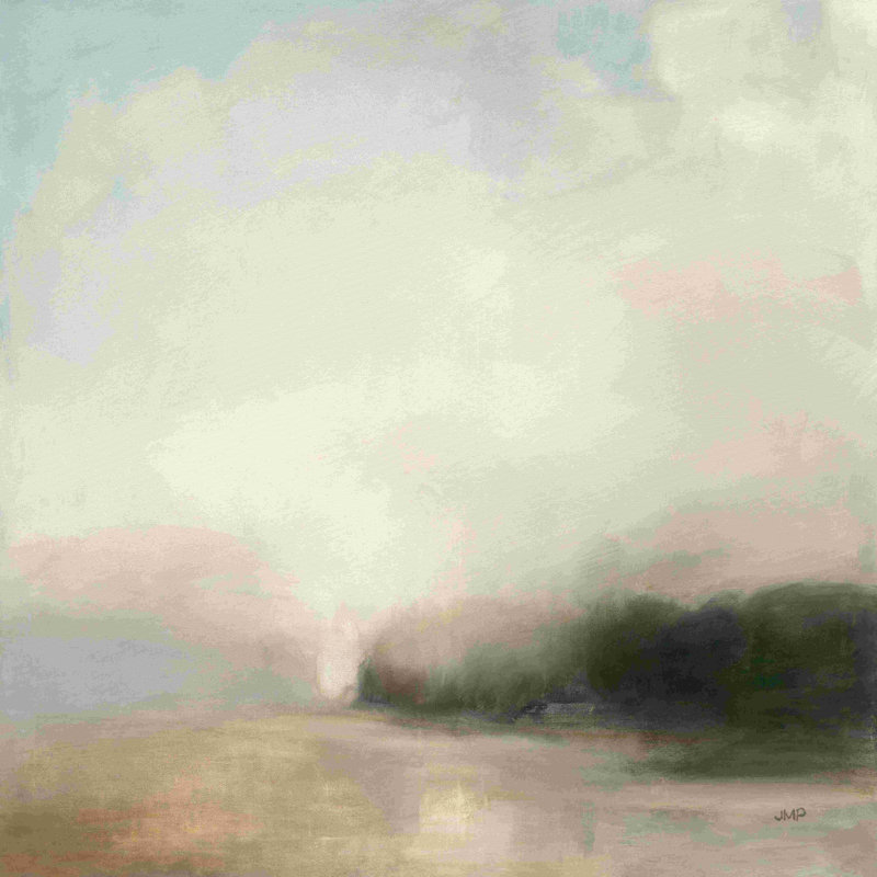 «Distant Forest» par Julia Purinton - Peinture, H 20 po x l 20 po, Oui, Papier avec cadre simple noir