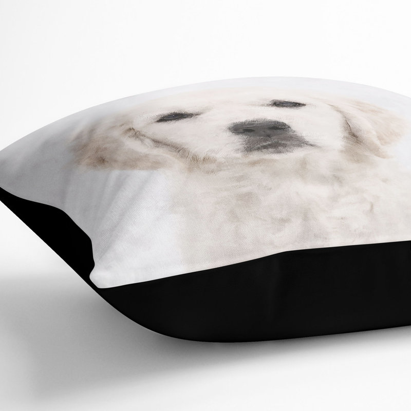 Golden Retriever Puppy Painting Cushion with Filling, Black, 55cm H x 55cm W x 20cm D