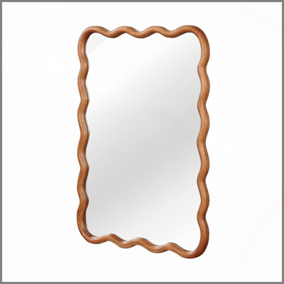 Yellowish Brown 20"x30" Wavy Rectangle Solid Wood Frame Decorative Mirror,For Bedroom, Bathroom, Living Room, Entryway