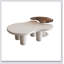 Ensemble de 2 tables basses gigognes blanches et crème de style irrégulier avec plateau en verre pour le salon, facile à assembler