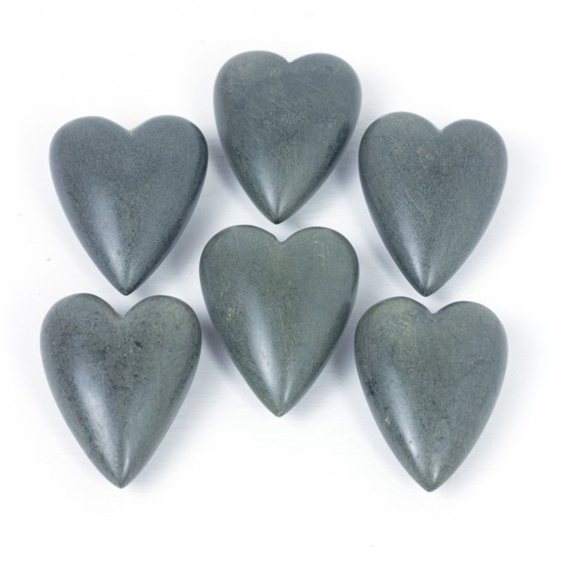  Cœurs de pierre grise sculptés à la main - 2 x 6 - 1 po de hauteur - Décoration naturelle, Gris foncé