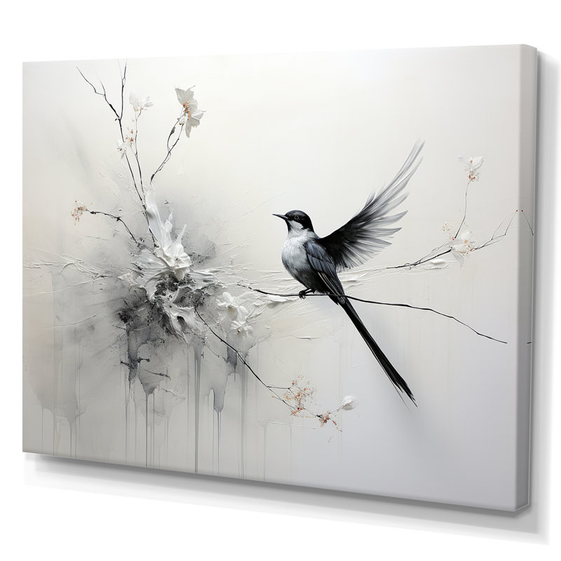 Minimalisme, oiseaux, paradis, branche florale IV sur toile, H 30 po x l 40 po x P 1,5 po