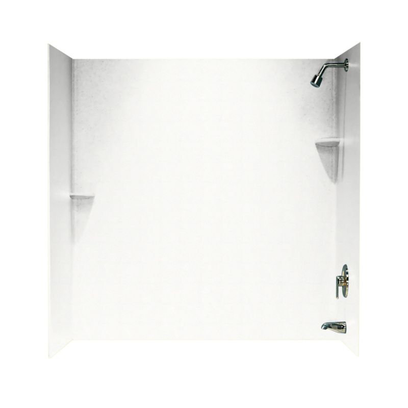 Paroi de douche à trois panneaux 60 po x 60 po x 30 po Solid Surface, Blanc Tahiti
