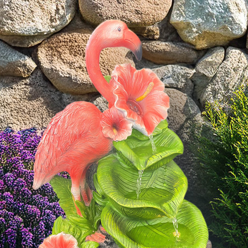 Fontaine flamant rose en résine 18,5 po