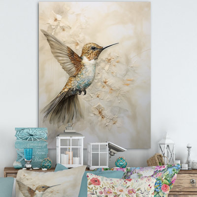 Fluttering Floral Hummingbird III - Hummingbird Wall Art for Living Room