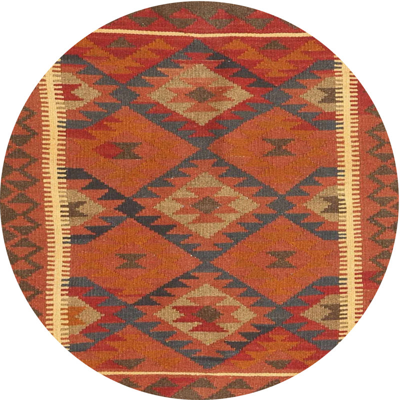 Tapis noir/orange/beige contemporain Gero, Rond 7 pi