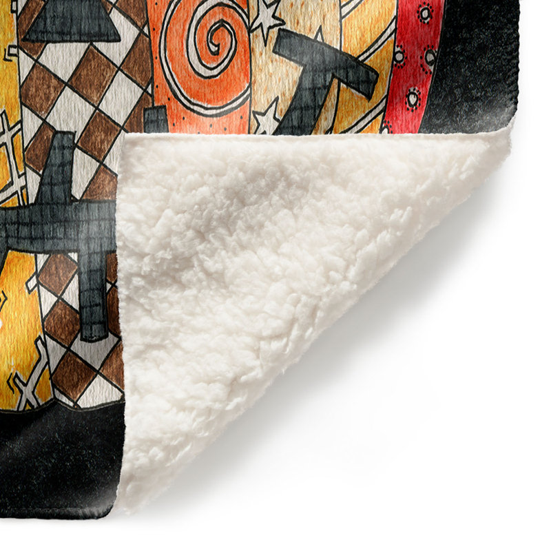 Couverture avec motif citrouille, 68 po x 80 po, Noir