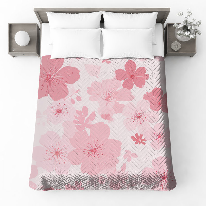 Couvre-lit matelassé rose Cherry Blossoms, Double
