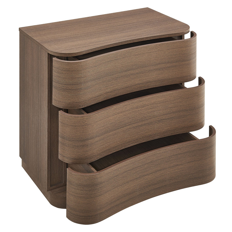 Commode compacte incurvée à 3 tiroirs Mirae, Chêne brun brossé