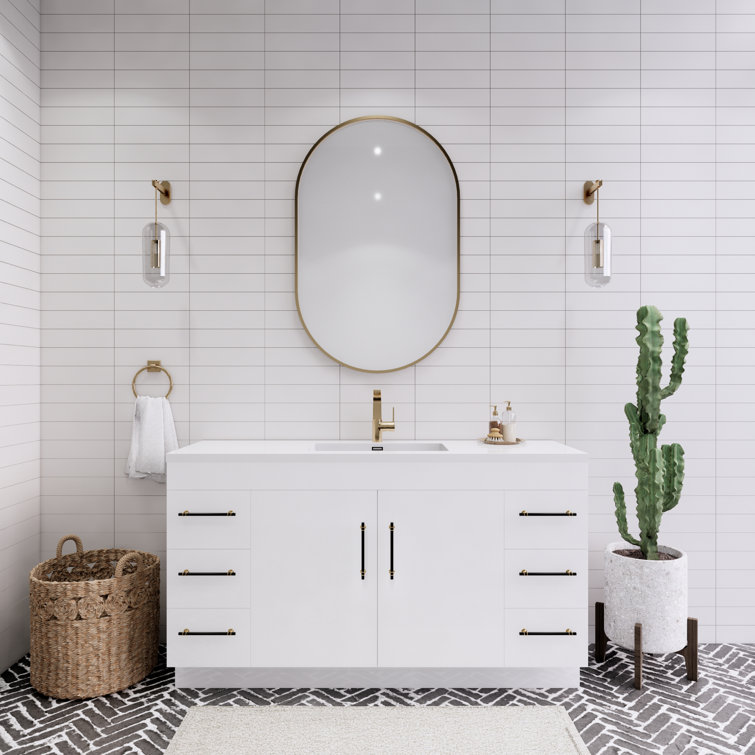 ELSA 60 WALL MOUNTED VANITY WITH SINGLE ROYAL WHITE ACRYLIC SINK (RIGHT  SIDE) (ELSA60SRWH), 60 Inch Bathroom Vanity Single Sink, Modern Farmhouse  Contemporary Wall Mounted Vanity