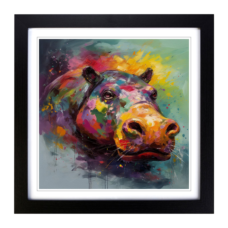 Hippo Abstract Art No.2 - Framed Print, Black