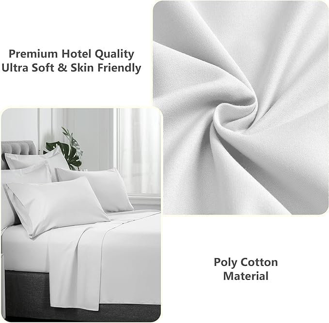 Ranarda Cotton Blend Percale Flat Sheet, Double (4'6), White