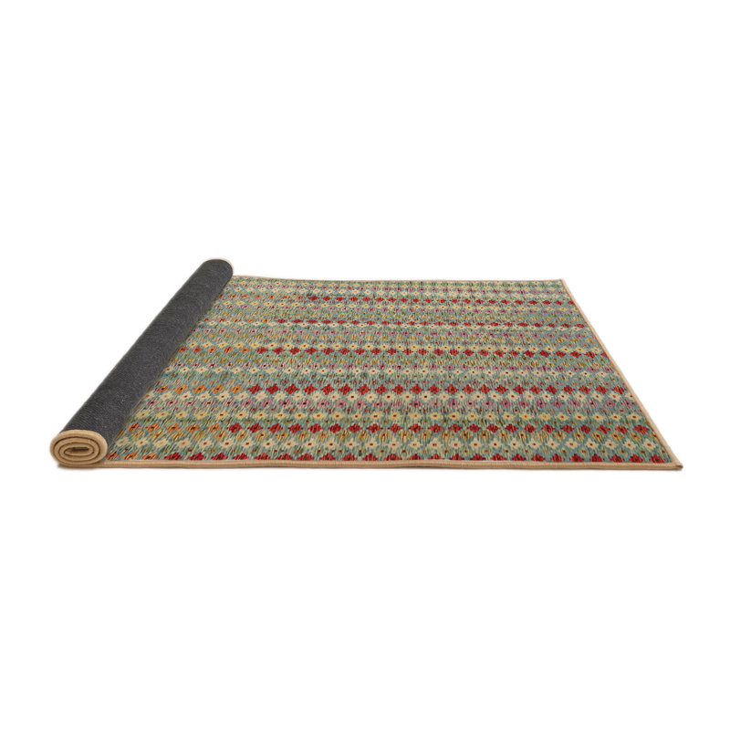 Tapis abstrait beige / brun / bleu, Carré 8 pi