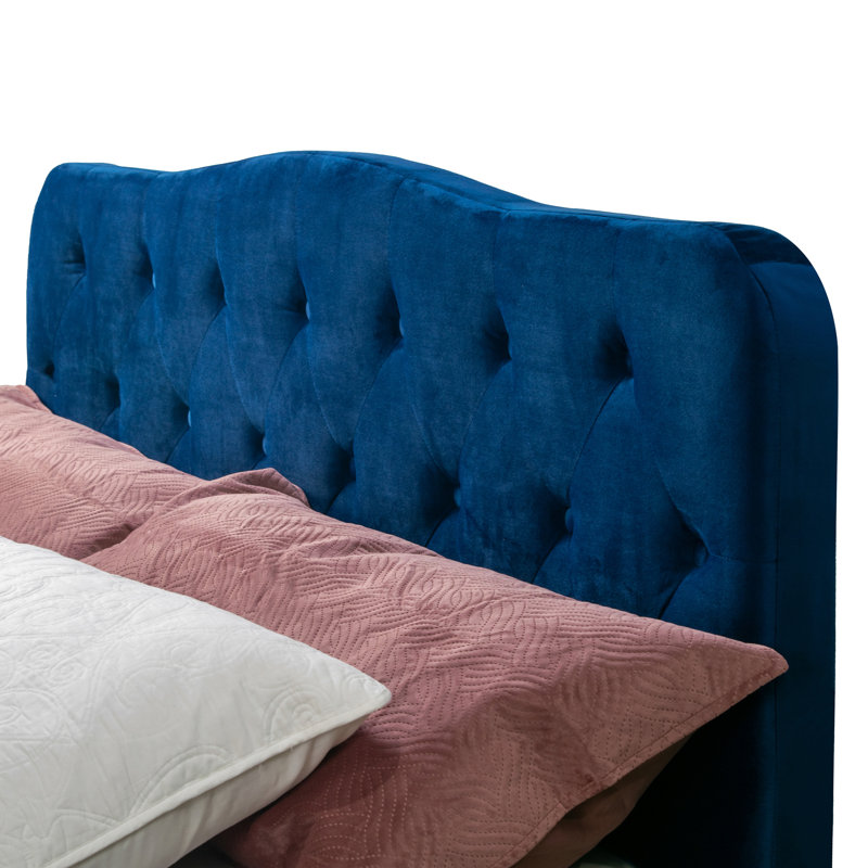 Upholstered Standard Bed, Blue Velvet, Queen