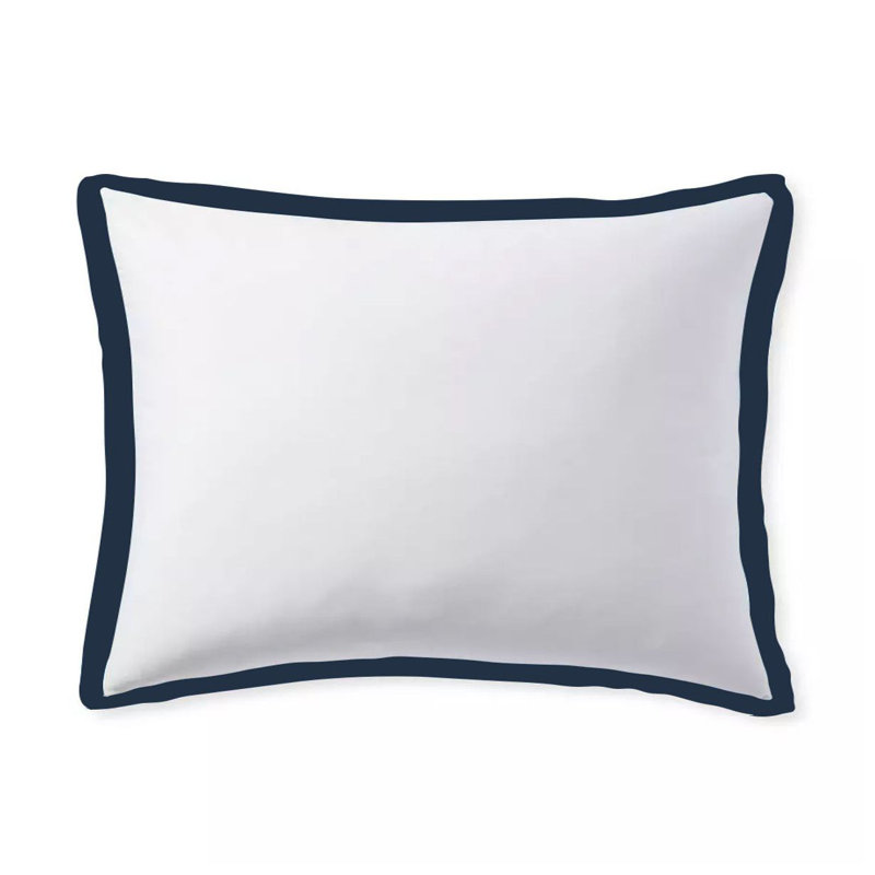 400TC Cotton Sateen Edge Border Frame Duvet Cover Set, California King Duvet Cover + 2 King Shams, White/Navy Blue