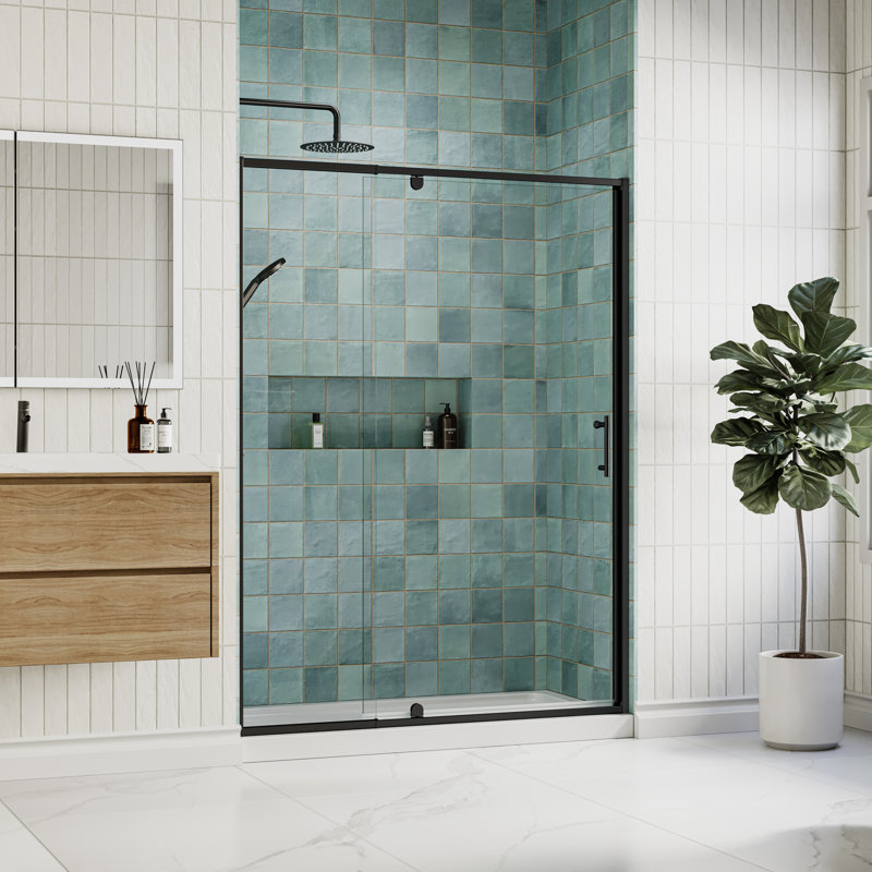50" - 54" W x 71" H Pivot Swing Semi-Frameless Shower Door with 1/4" (6mm) Clear Tempered Glass, Matte Black