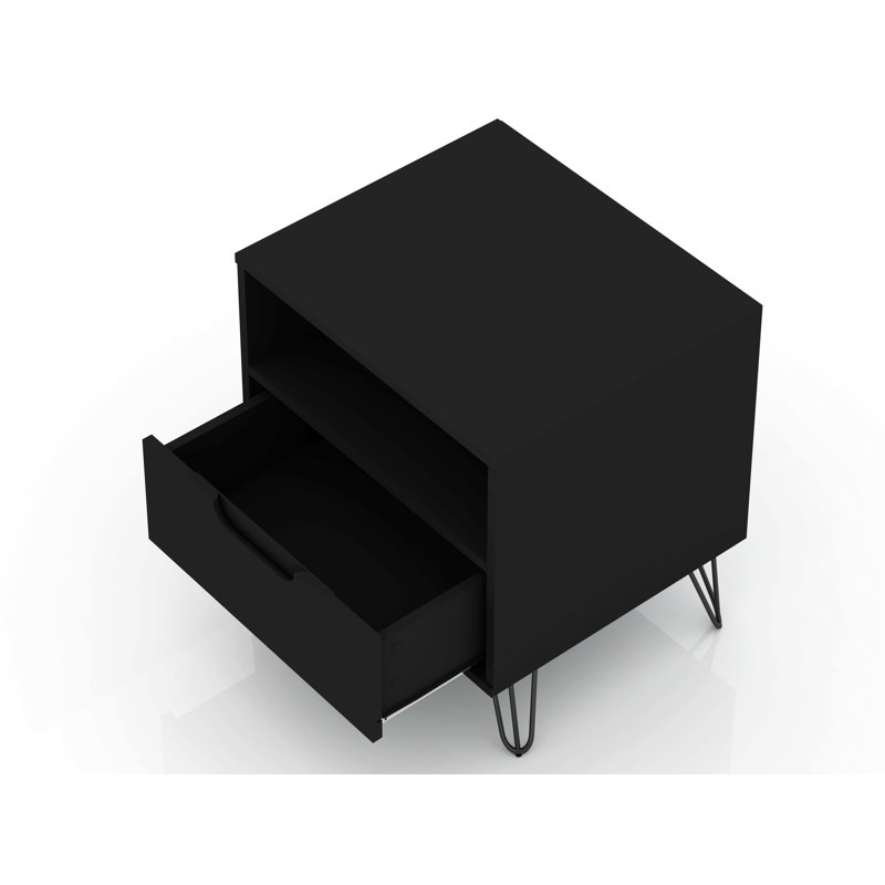 Table de chevet Mid-Century moderne en noir, Noir