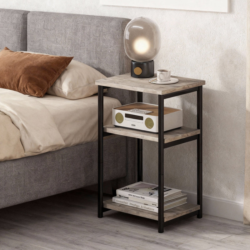 3-Tier Narrow End Table with Storage Shelves – Rustic Wood Side Table for Small Spaces, Sofa, Bedside, Living Room, Bedroom & Office