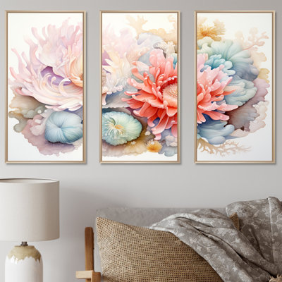 «Giant Plumose Anemone I», ensemble d'art mural sur toile corail sous l'eau