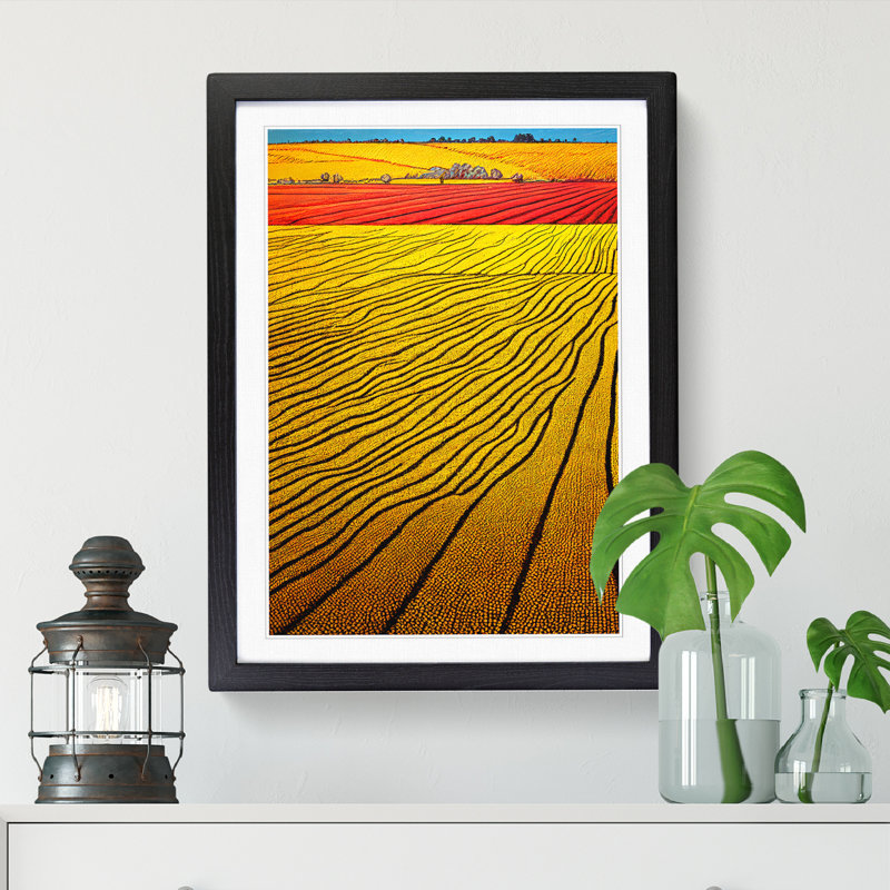 Wheat Field Modern Art 1 Piece Single Picture Frame Wall Art, 46cm H x 34cm W x 2cm D, Oak
