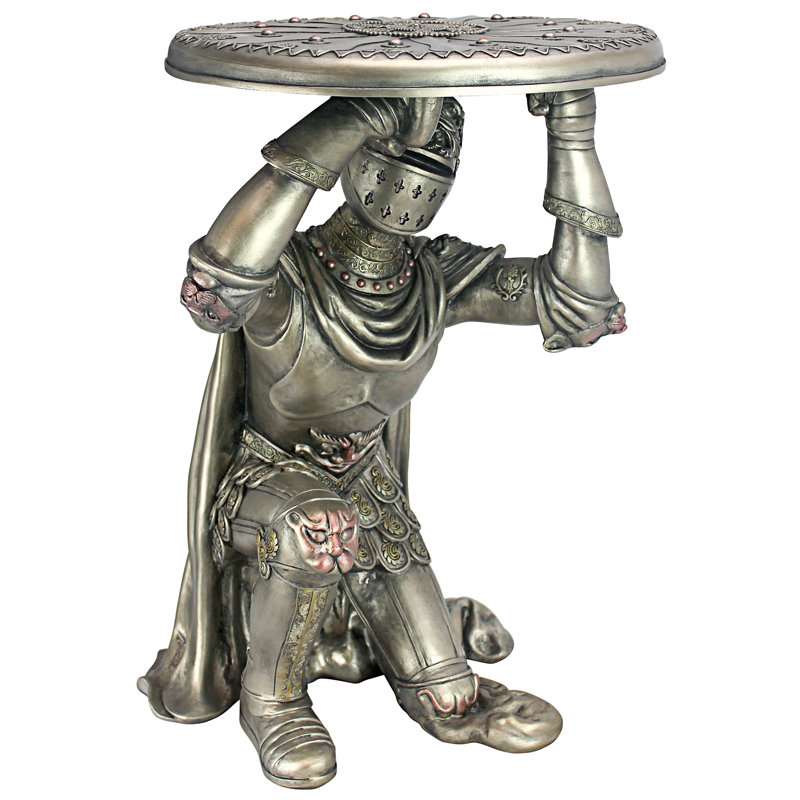 Medieval Pewter Knight Sculptural Round Metal Side Table