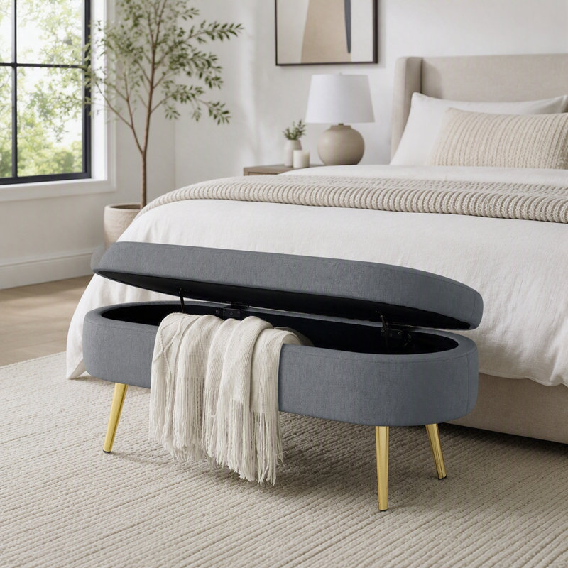 Repose-pieds ovale en flanelle avec pieds en métal et repose-pieds multifonctionnel, Gris foncé