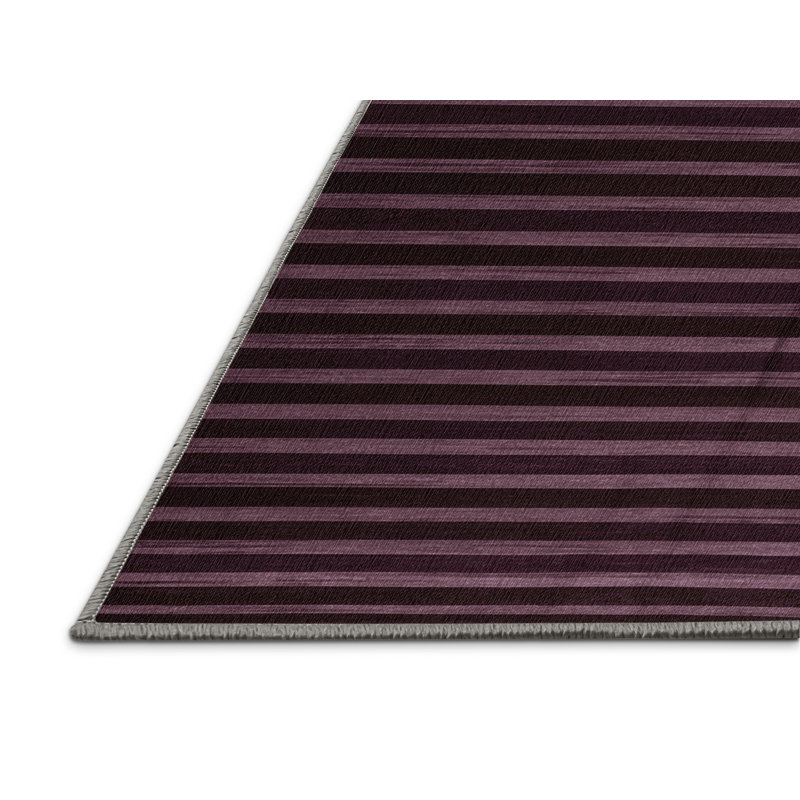 Tapis brun à rayures horizontales lavable à la machine, Rond 4 pi