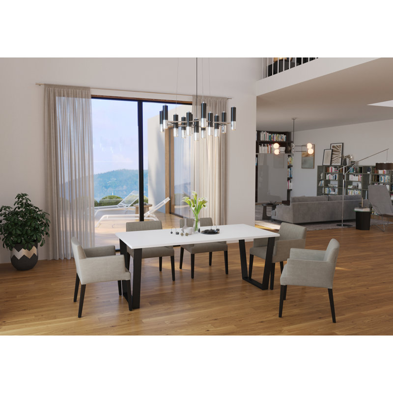 Edlynn Rectangular Dining Table with Steel Base, 75cm H x 138cm L x 67cm W, White