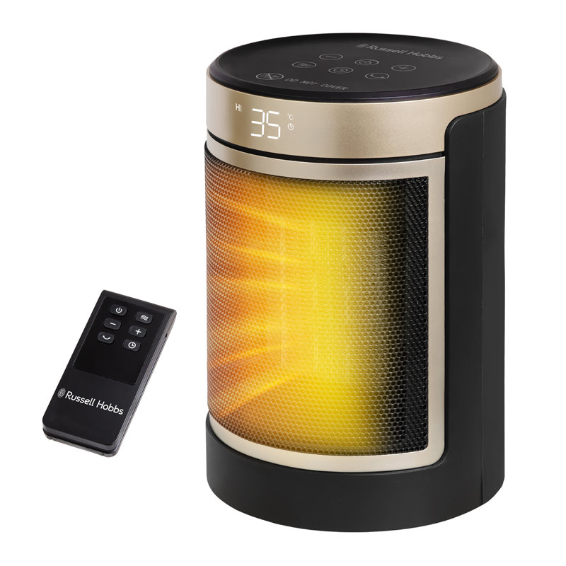 Russell Hobbs RHCH2002S 1.5kW Oscillating Ceramic Heater in Black and Silver, Black/Gold