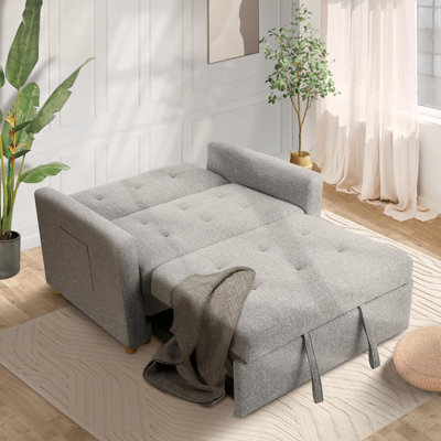 Shortridge 48.5"W 3-In-1 Convertible Linen Sleeper Sofa Bed Pull Out Couch Adjustable Backrest And Pillows
