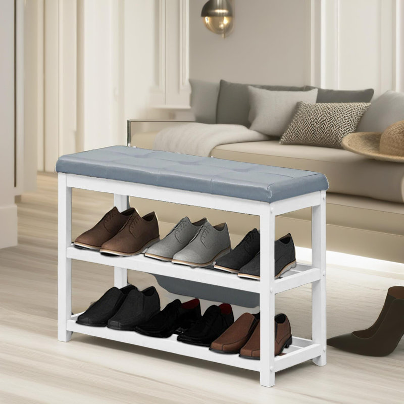 Entryway 3 Tier Wood Shoe Bench, Shoe Rack, Entryway Furniture, Grey