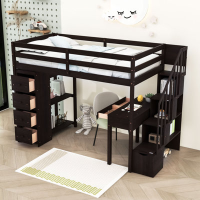 Lit superposé simple 6 tiroirs avec bureau intégré Hazbije