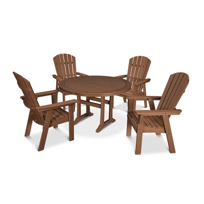POLYWOOD Nautical Curveback Adirondack 5-Piece Round Dining Set with Trestle Legs