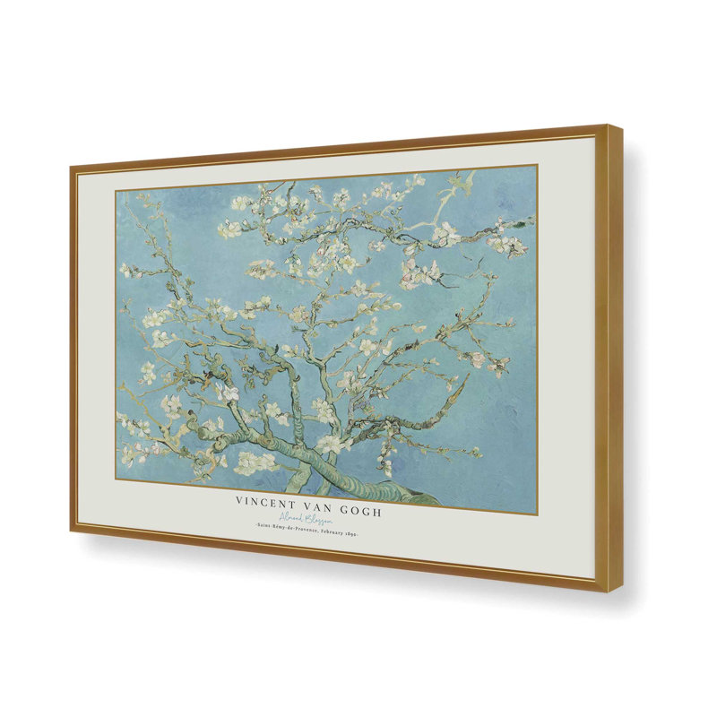 Motif de fleurs d'amandier de Van Gogh, H 9,25 po x l 11,25 po x P 1,25 po, Reproduction encadrée sans passe-partout, Or poli