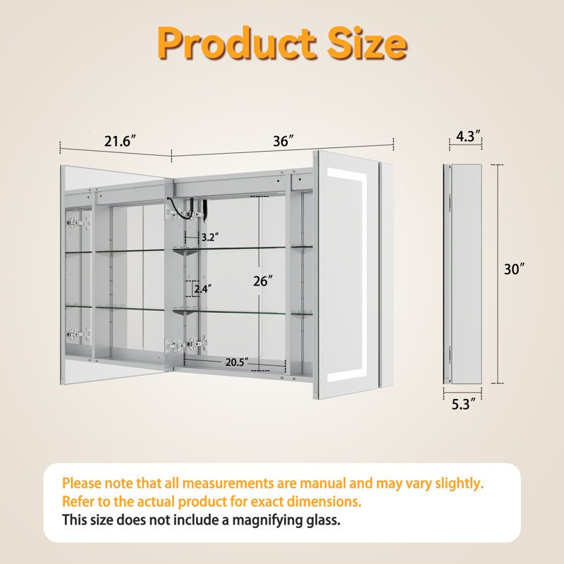 Recessed or Surface Mount Led Medicine Cabinet with Mirror and Socket, Frameless Anti-fog Medicine Cabinet (Double Doors)