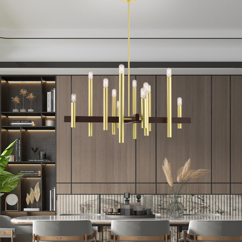 Lustre cylindrique moderne à 12 lumières Kaenel, Laiton satiné