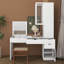 Bureau de maquillage avec miroir, station de charge et tablettes de rangement, coiffeuse à 3 tiroirs, 2 armoires de chambre à coucher, bureau personnel
