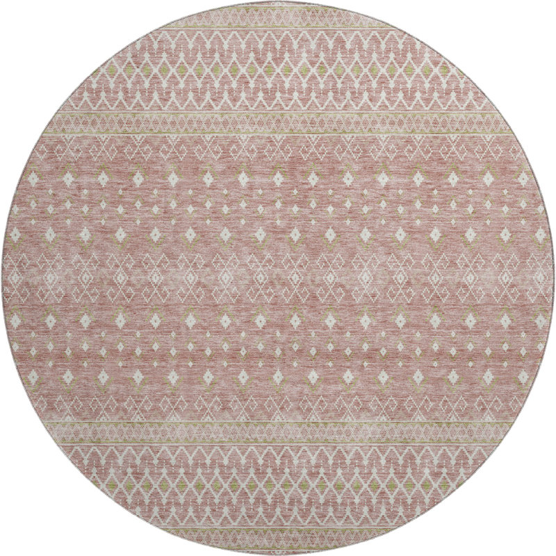 Premium Machine Washable Prisco Blush Rug, Round 8'