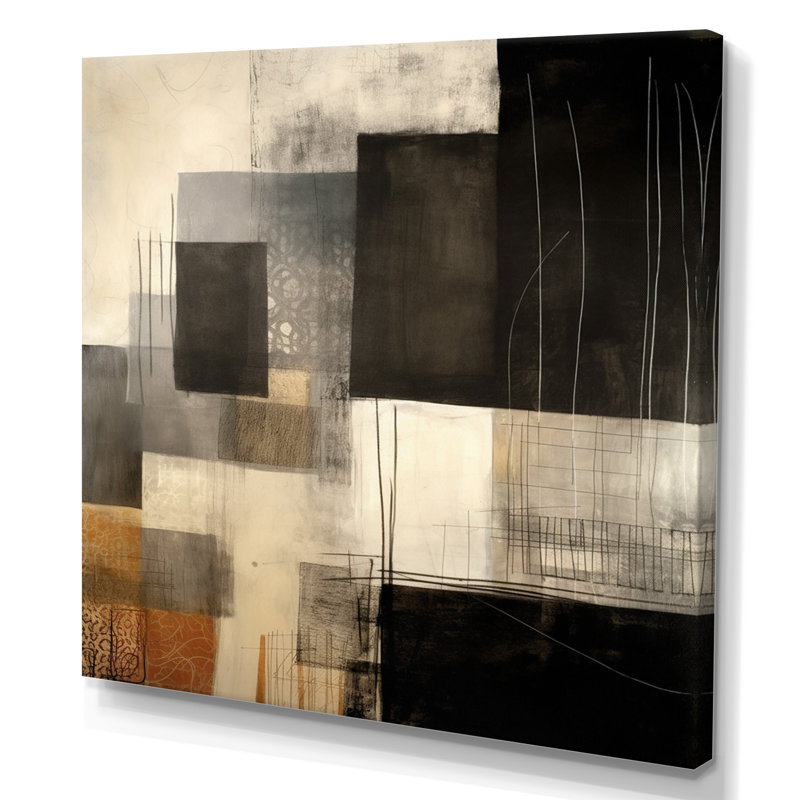 «Black Mid Century Fusion II - Abstract Midcentury», art mural noir, H 30 po x l 30 po x P 1 po, Toile tendue
