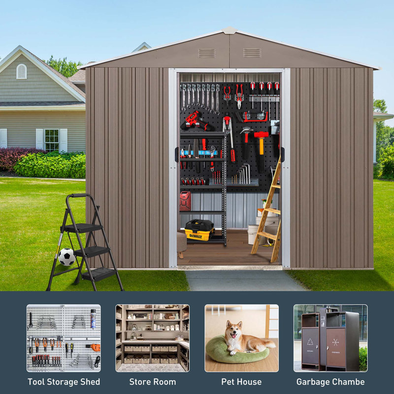 8ft x 10ft Outdoor Metal Storage Shed with Metal Foundation,with Window