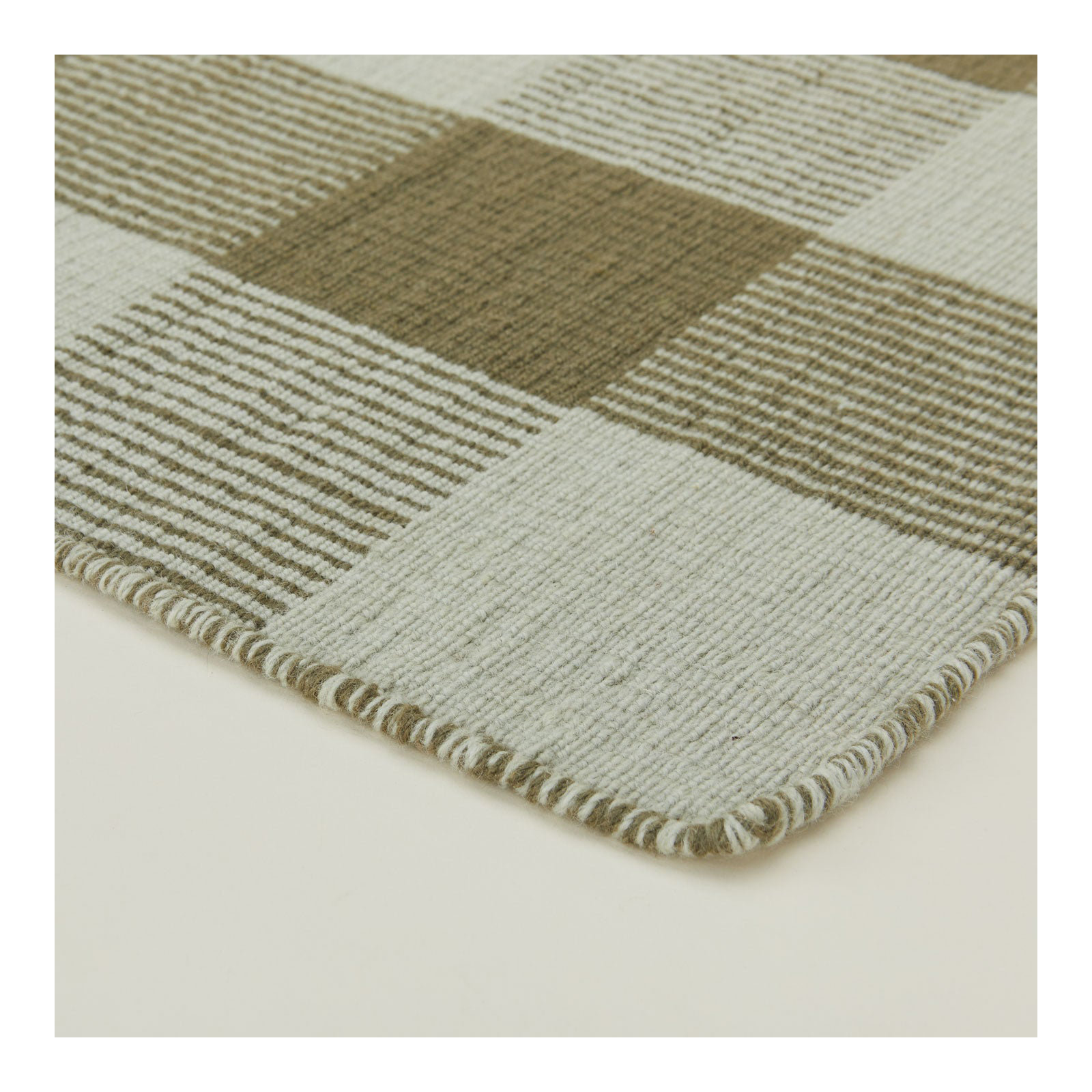 Charliss Gingham Machine Woven Flatweave Shag Wool Area Rug, Runner 2'6" x 8', Olive/Sage