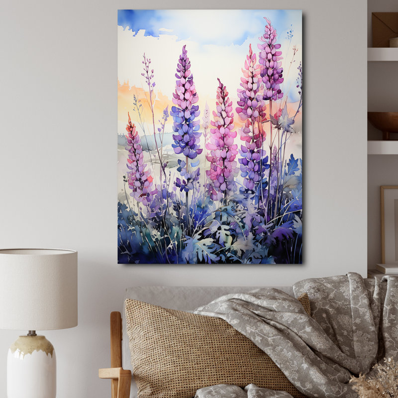 Sérénade lupin sauvage Meadow - décoration murale florale et botanique, H 20 po x l 12 po x P 1 po, Toile tendue