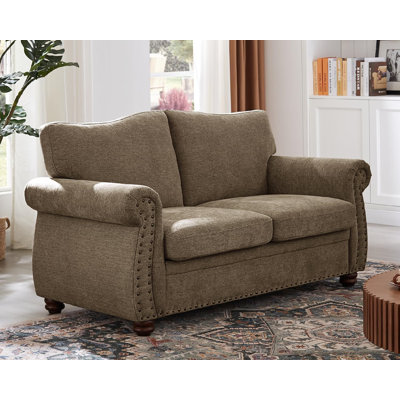 66-Inch Nailhead Chenille Loveseat With Rolled Arms And Curved Back