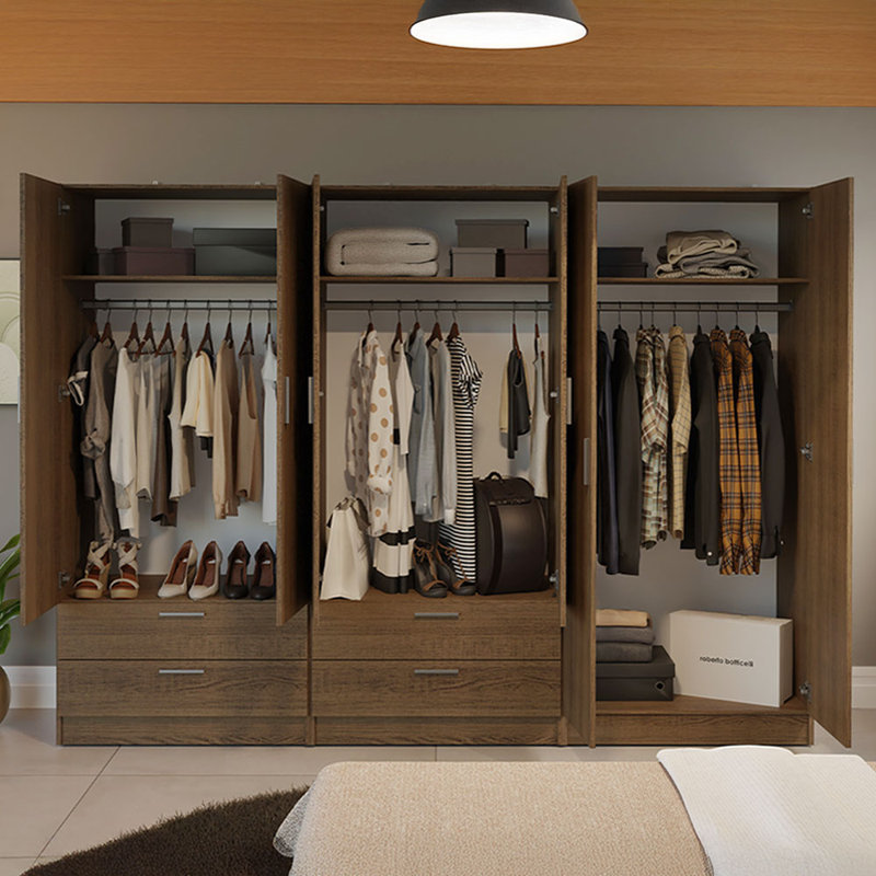  Armoire de rangement 6 pièces à 4 portes et 4 tiroirs avec armoire et étagère de rangement en bois L 94 po - Rustique