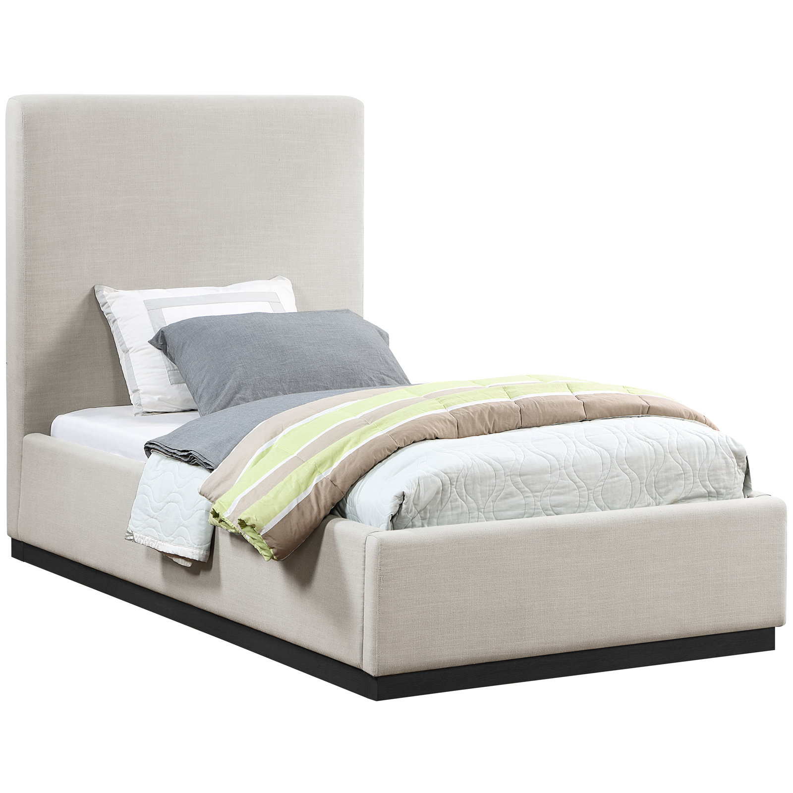 Citori Linen Upholstered Bed, Twin, Beige Linen Textured Fabric
