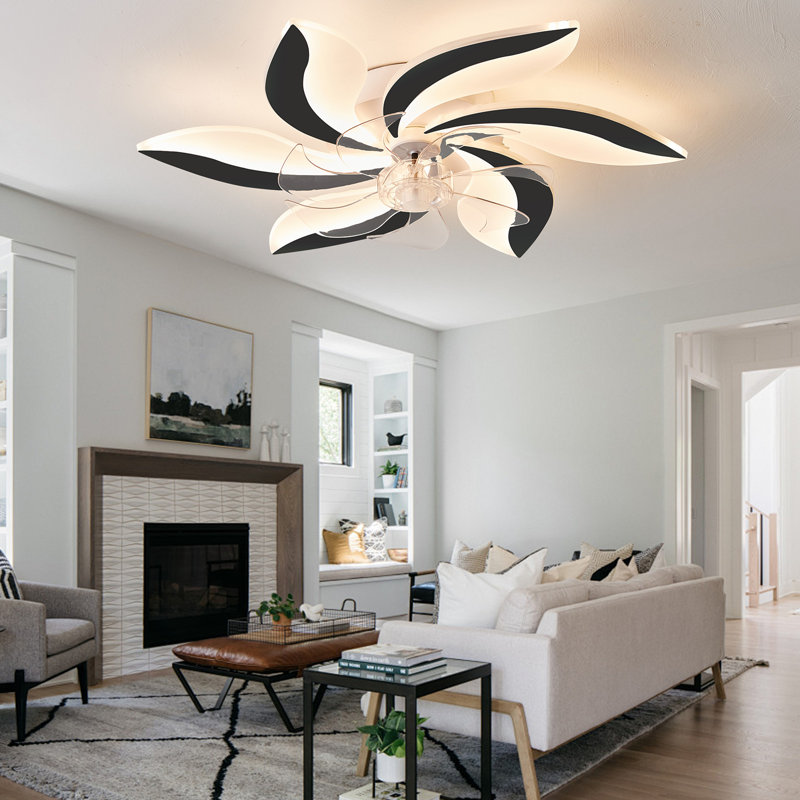 Ventilateur de plafond intérieur / extérieur à intensité variable 26 po Itsasso avec lumières DEL et télécommande, Noir