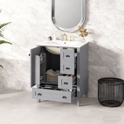 Meuble-lavabo autoportant de 24 po avec lavabo et tiroirs en céramique