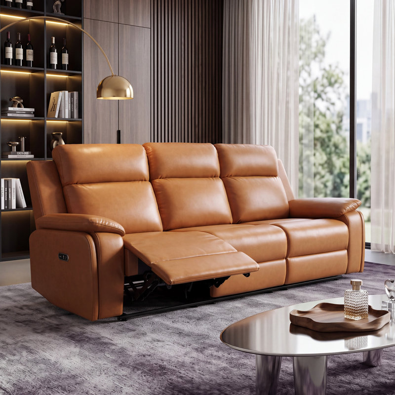 Canapé inclinable électrique 87 po en similicuir avec ports USB et porte-gobelet latéral dissimulé, position zéro gravité, brun, revêtement rembourré