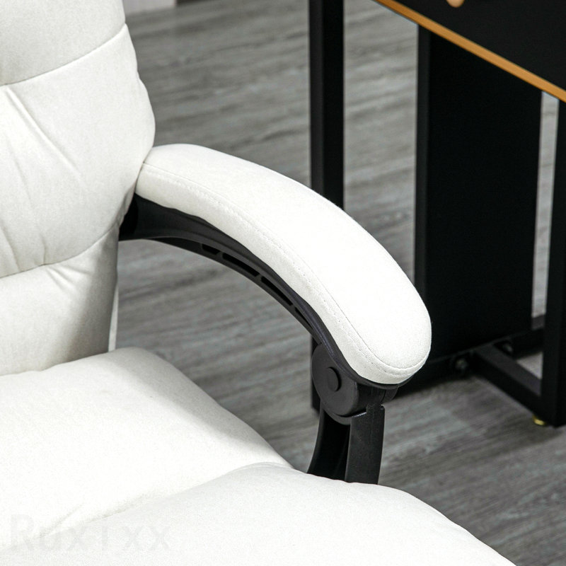 Fauteuil de bureau de massage en microfibre crème blanc, fauteuil de bureau d'ordinateur, fauteuil inclinable chauffant, avec repose-pieds, rembourrage à deux niveaux, roues pivotantes