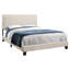 Grand lit tapissier beige en tissu avec tête de lit plateforme stable en bois